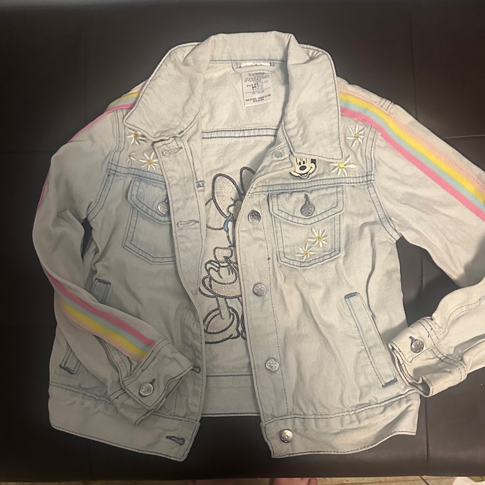 Disney Light Blue Jean Jacket with Rainbow Accents